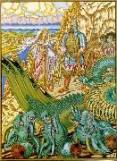 Dobrynya Nikitich rescues Zabava from the dragon Gorynych Ivan Bilibin